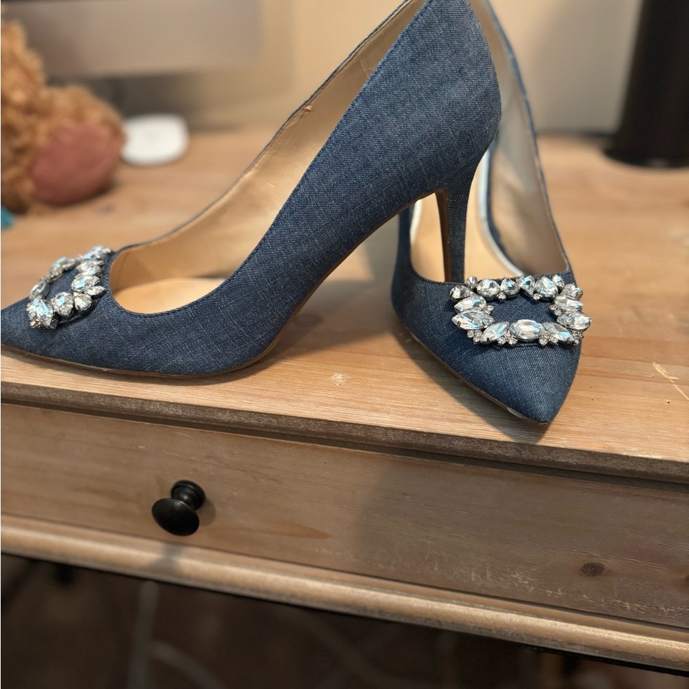 Jessica Simpson Blue Heels with Silver Embellishments